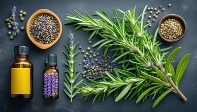 Illustration of herbal ingredients and healthy hair care products Illustration of herbal ingredients and healthy hair care products